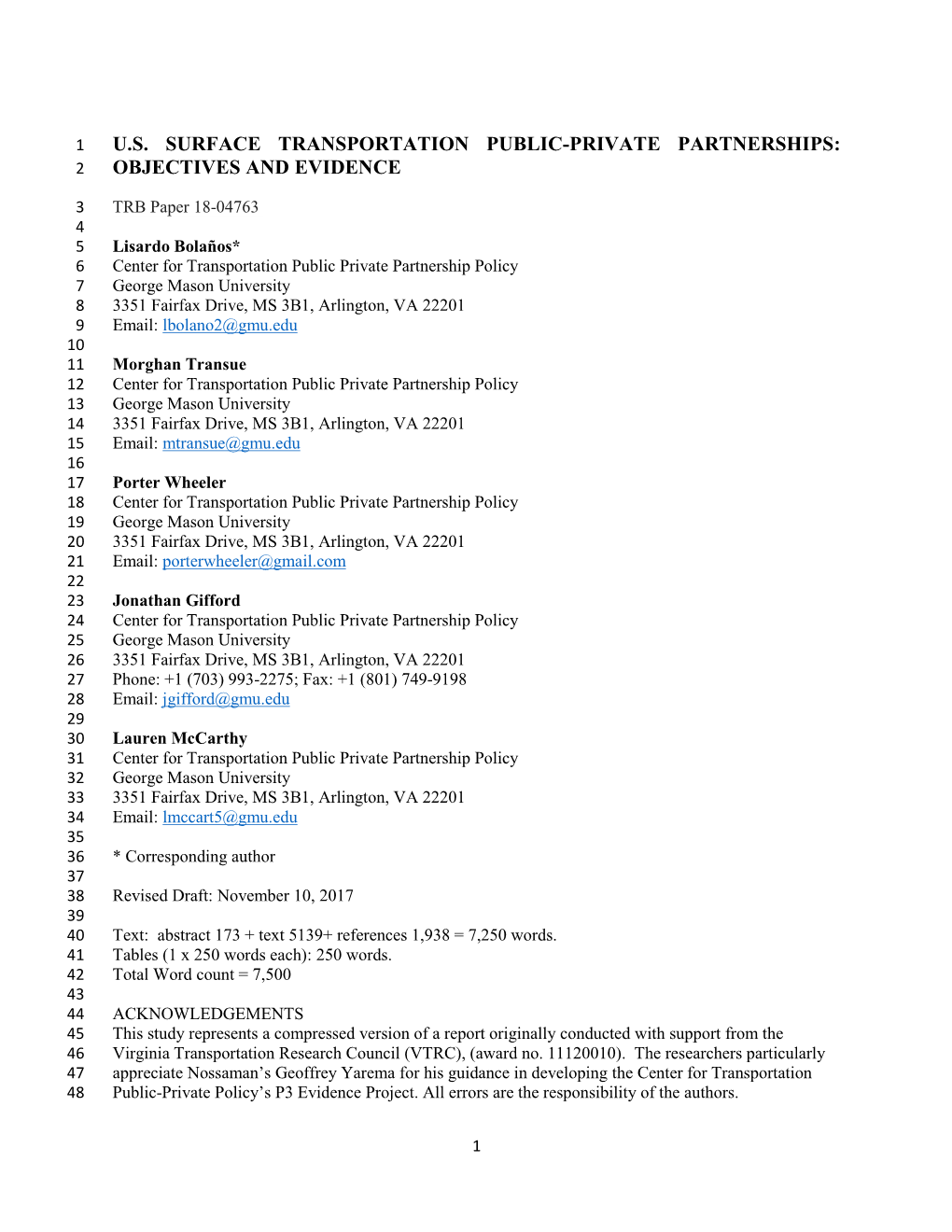 U.S. Surface Transportation Public-Private Partnerships: 2 Objectives and Evidence