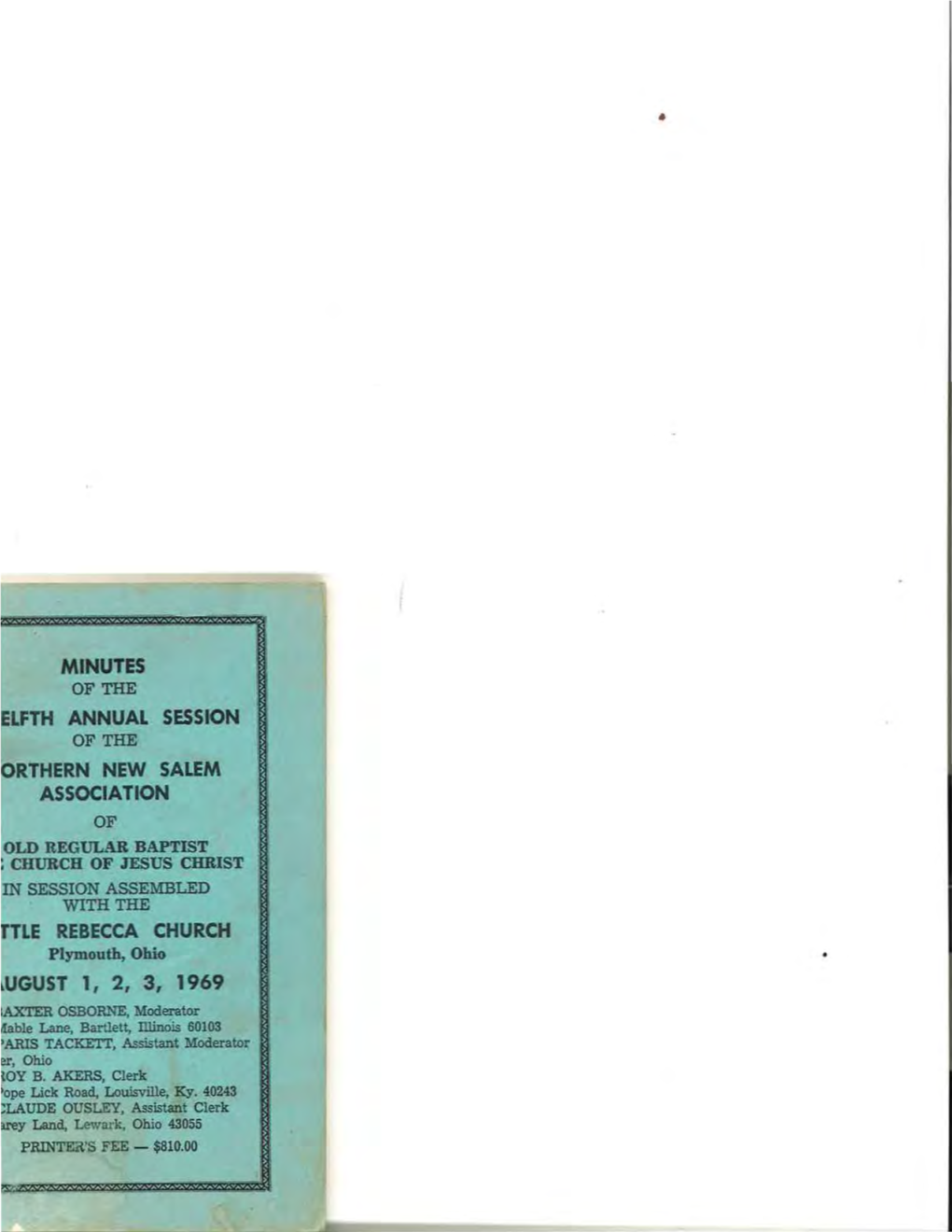 1969 Faxter OSBORNE, Moderator 4Able Lane, Bartlett, Illinois 60103 1ARIS TACKETT, Assistant Moderator Er, Ohio Toy B