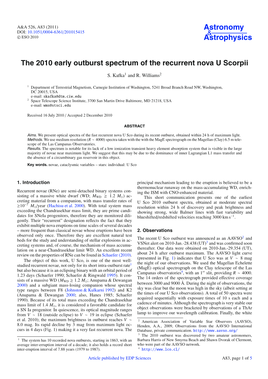 The 2010 Early Outburst Spectrum of the Recurrent Nova U Scorpii