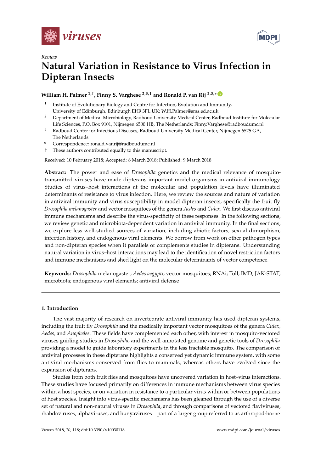 Natural Variation in Resistance to Virus Infection in Dipteran Insects