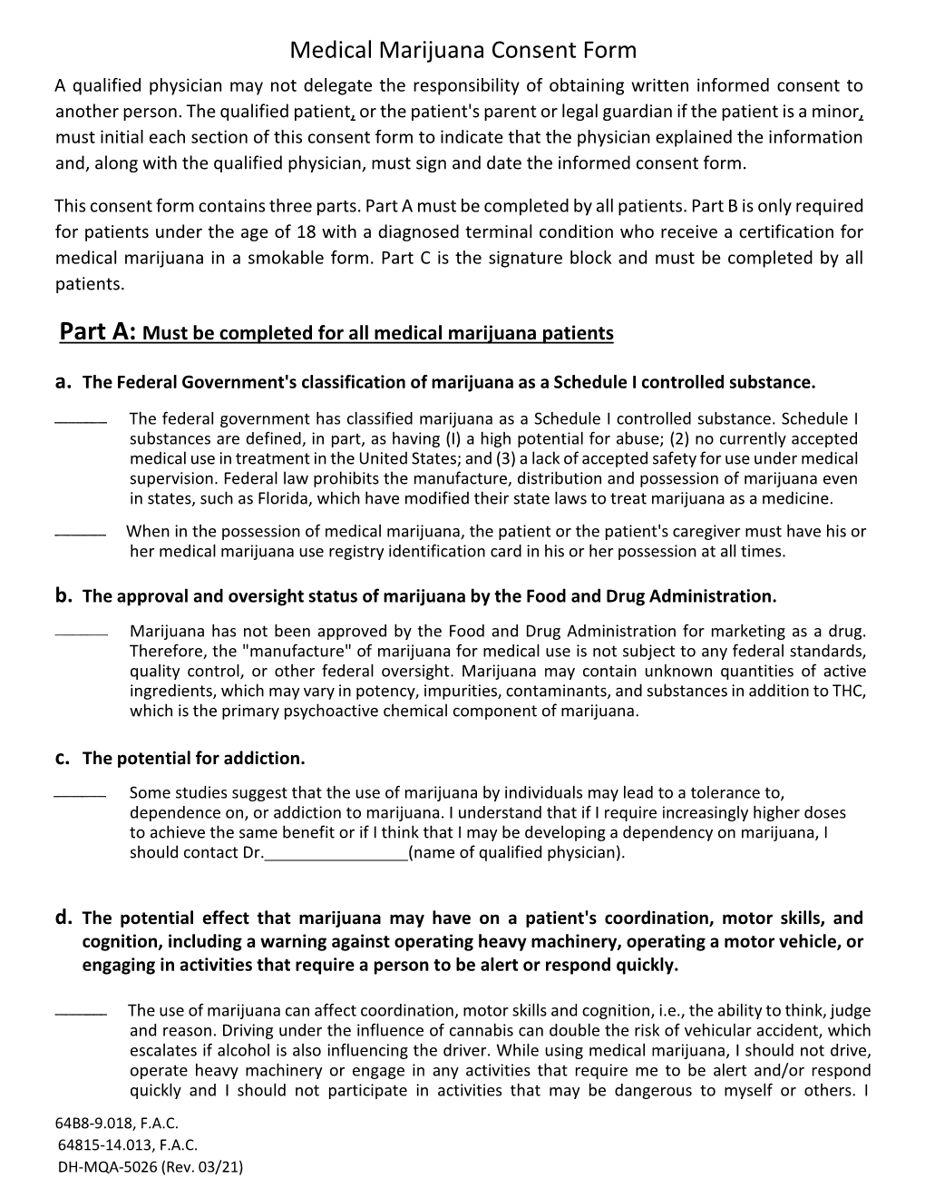 Medical Marijuana Consent Form a Qualified Physician May Not Delegate the Responsibility of Obtaining Written Informed Consent to Another Person