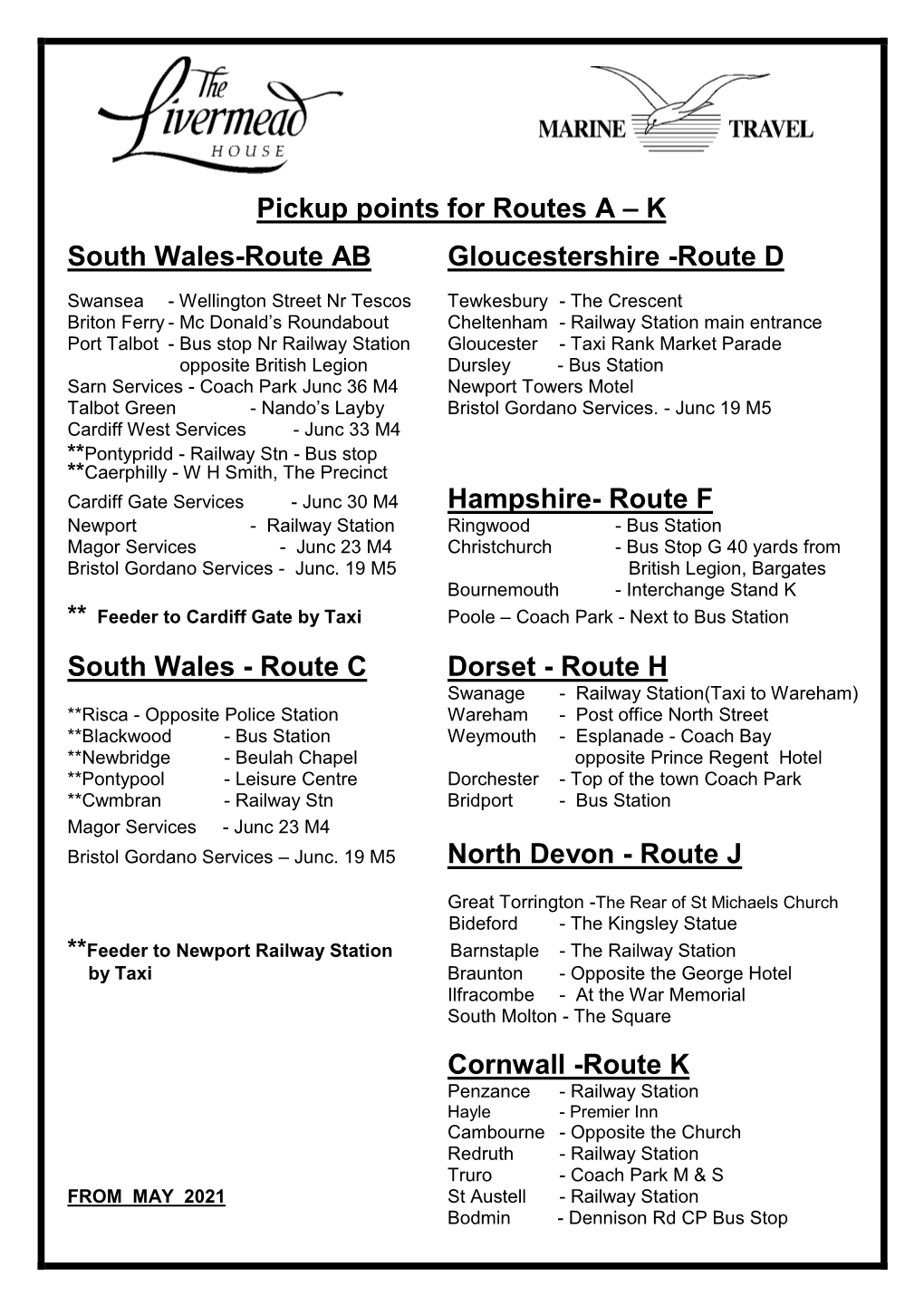 Pickup Points for All Routes