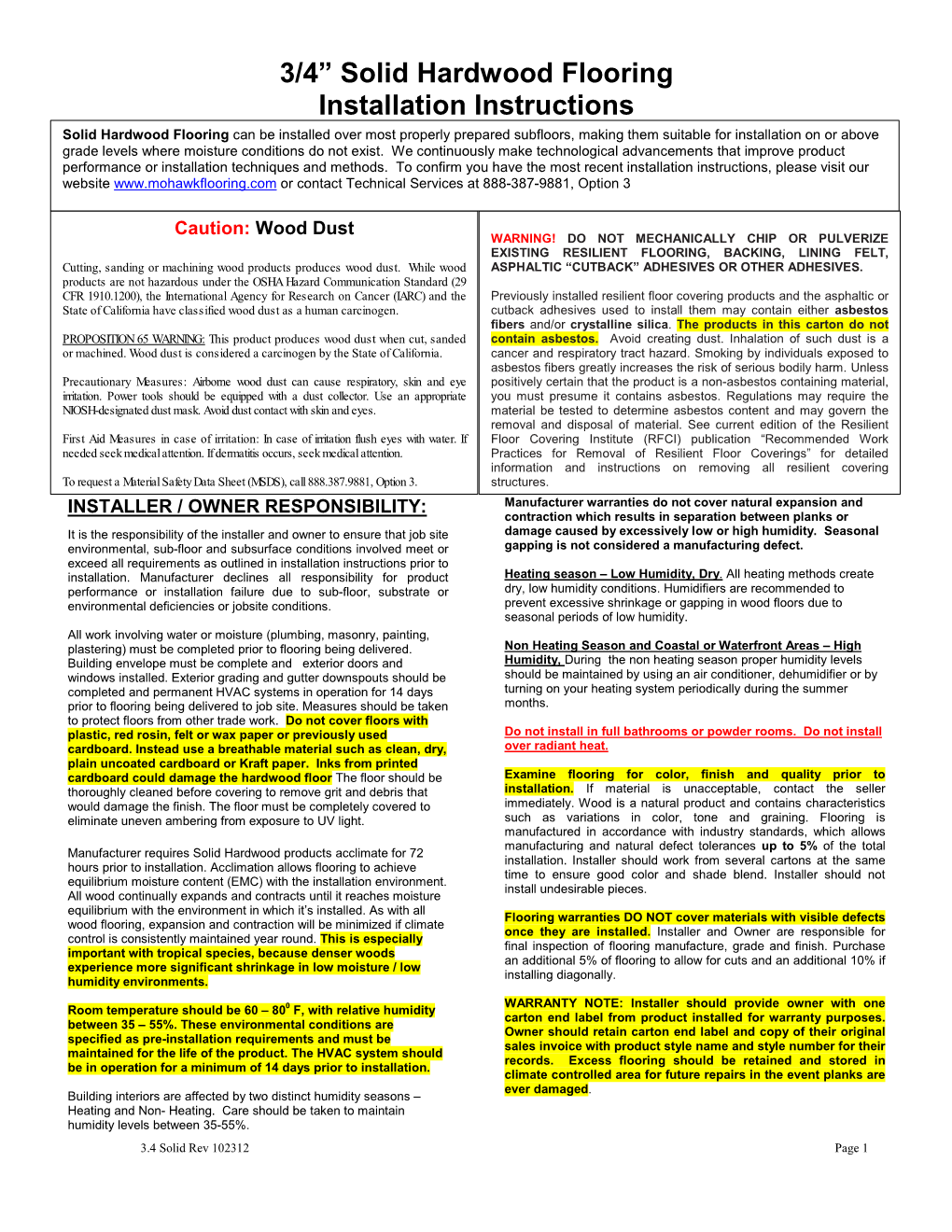 3/4” Solid Hardwood Flooring Installation Instructions