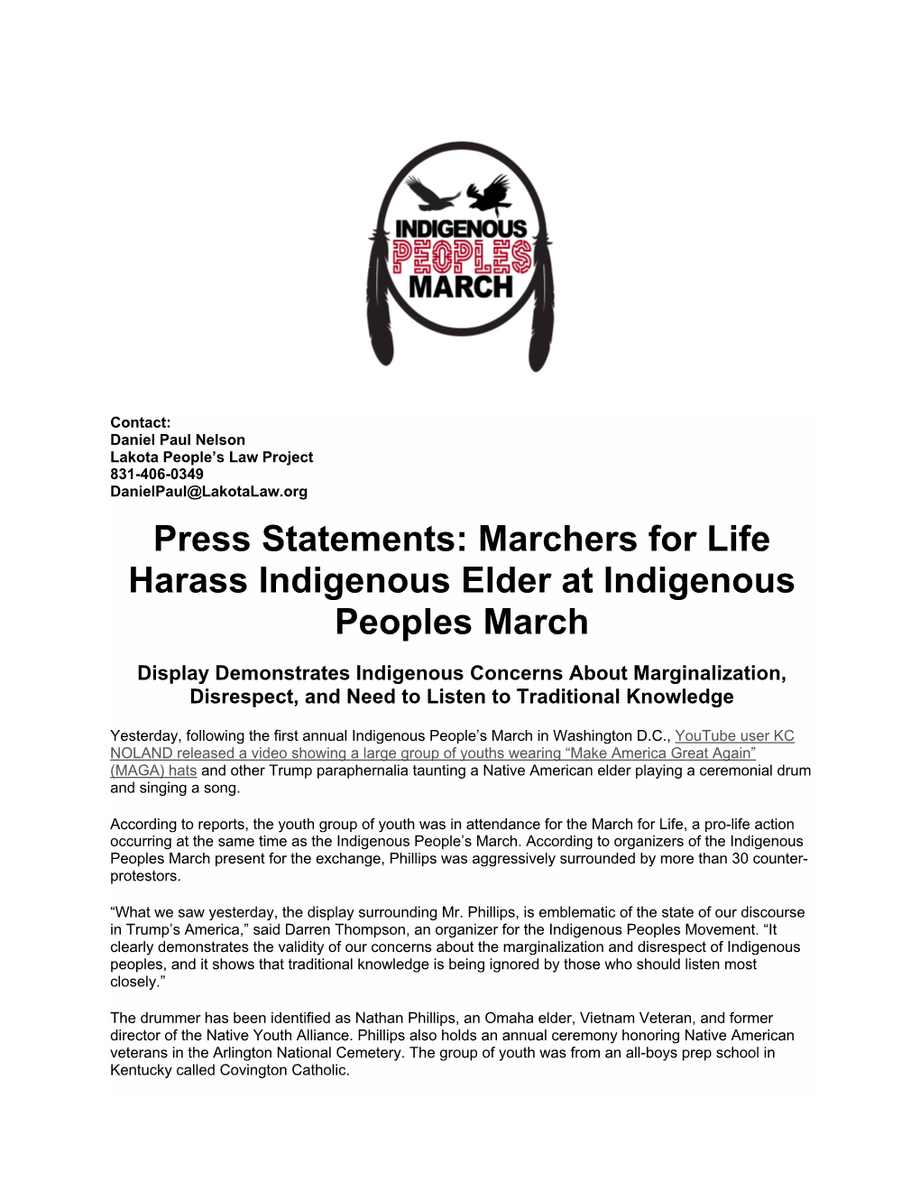 Marchers for Life Harass Indigenous Elder at Indigenous Peoples March