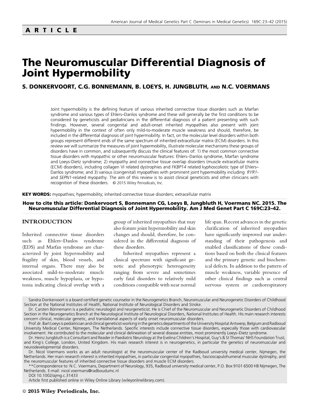 The Neuromuscular Differential Diagnosis of Joint Hypermobility