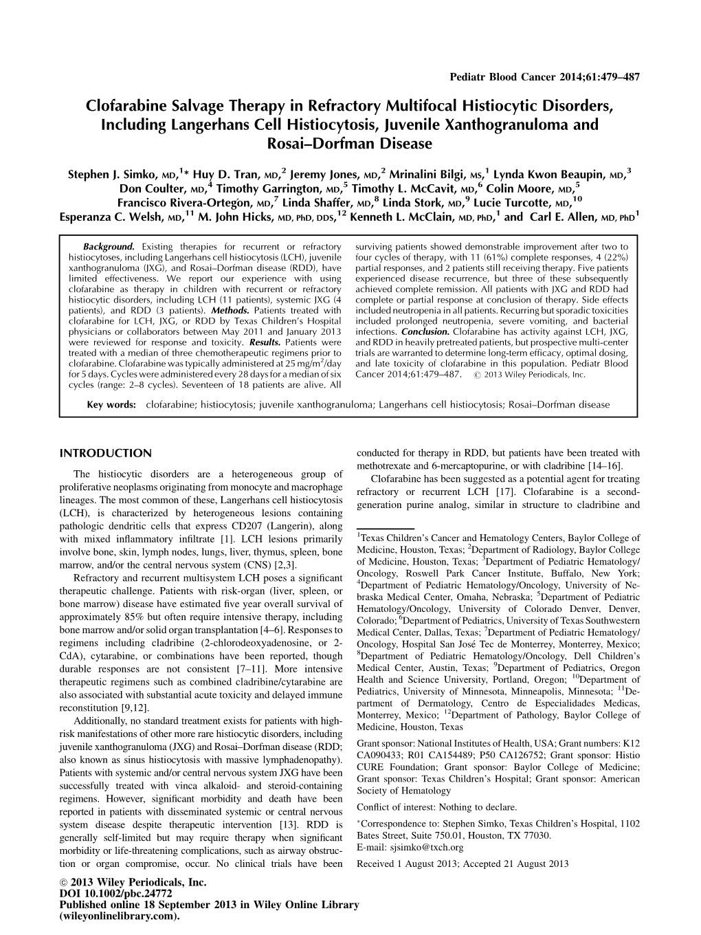 Clofarabine Salvage Therapy in Refractory Multifocal Histiocytic