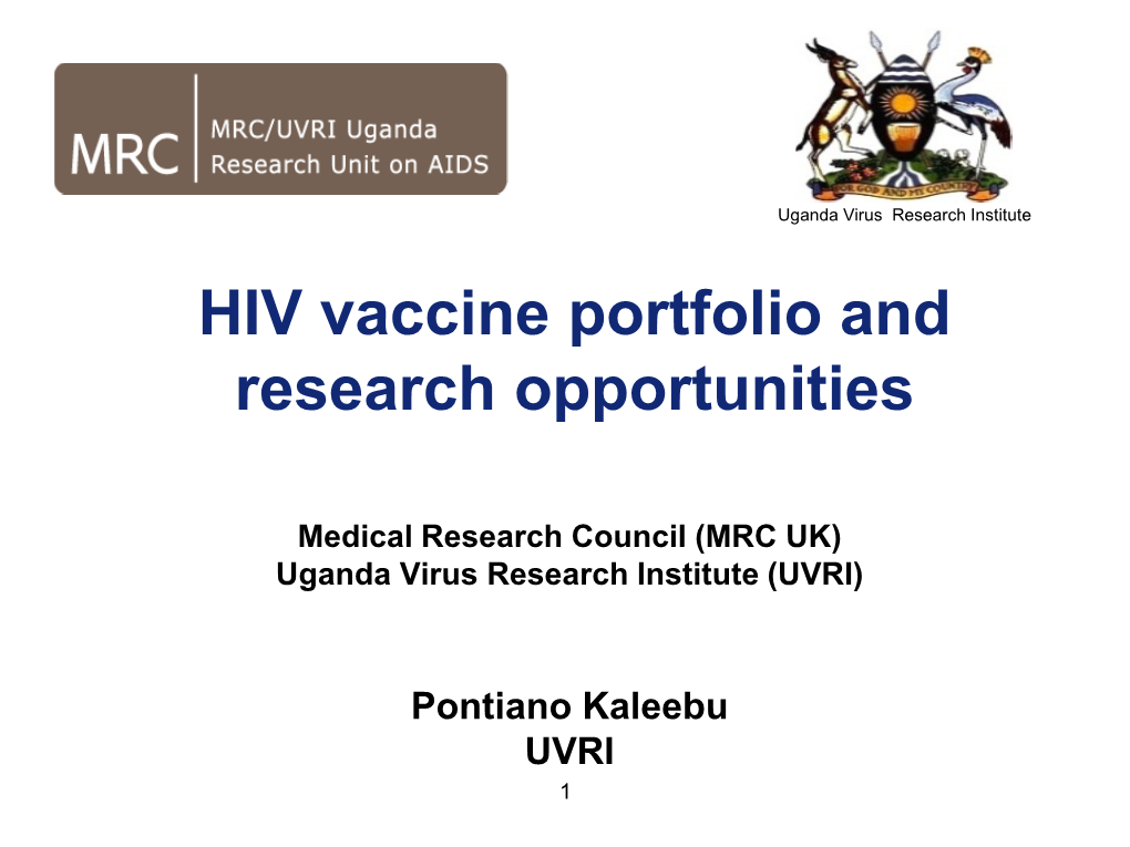 HIV Vaccine Portfolio and Research Opportunities