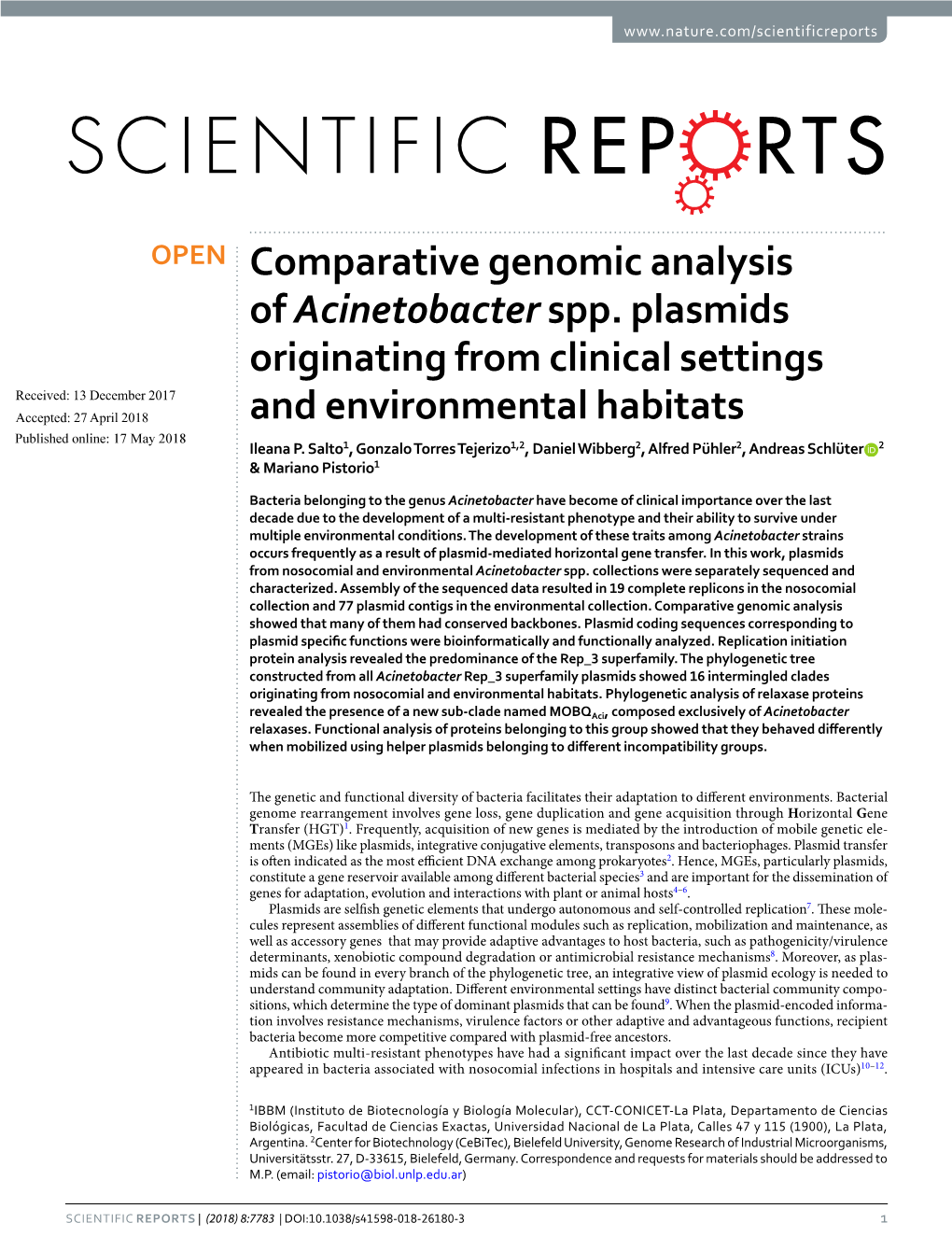 Comparative Genomic Analysis of Acinetobacter Spp. Plasmids