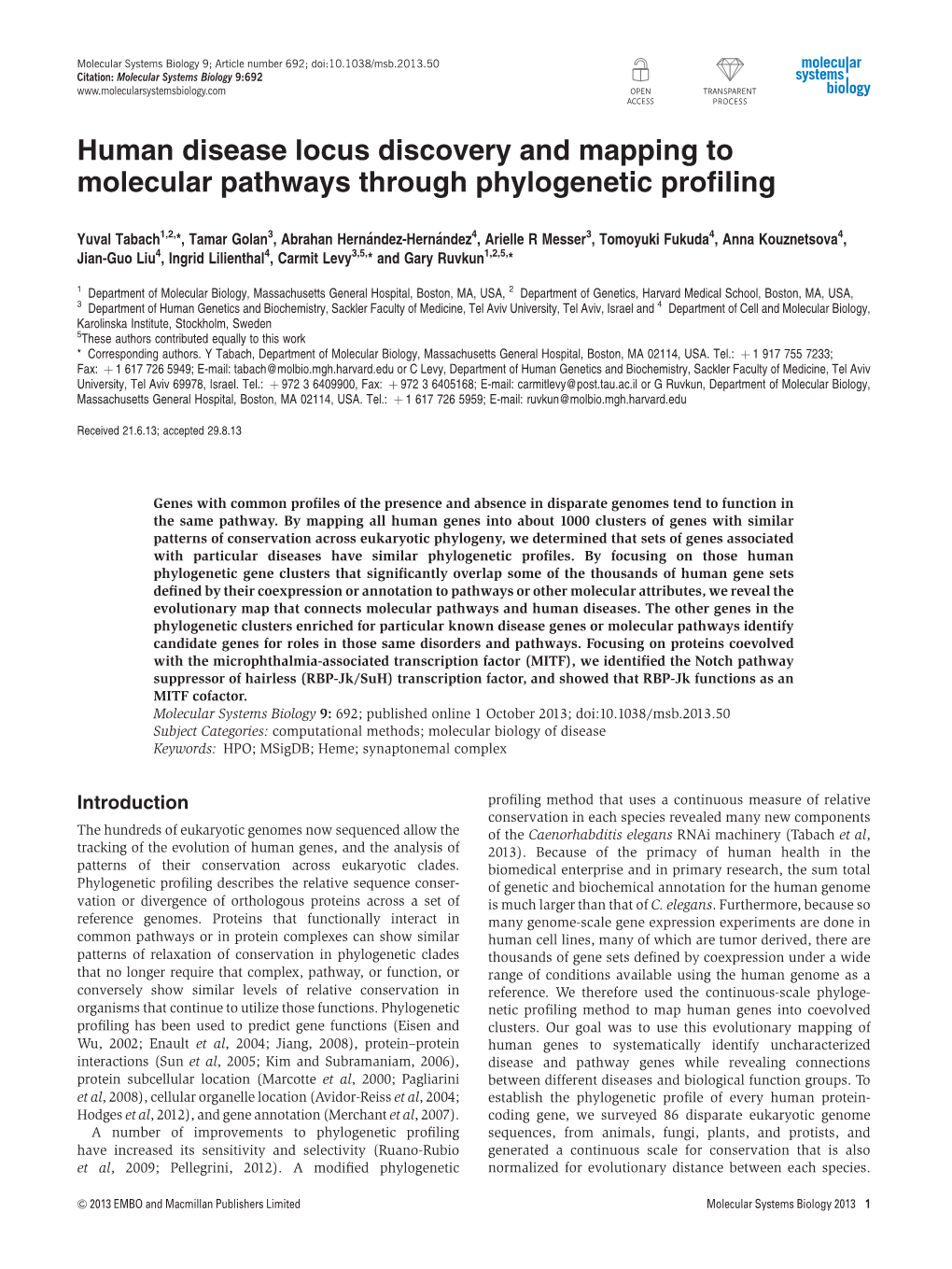 Human Disease Locus Discovery and Mapping to Molecular Pathways Through Phylogenetic Proﬁling