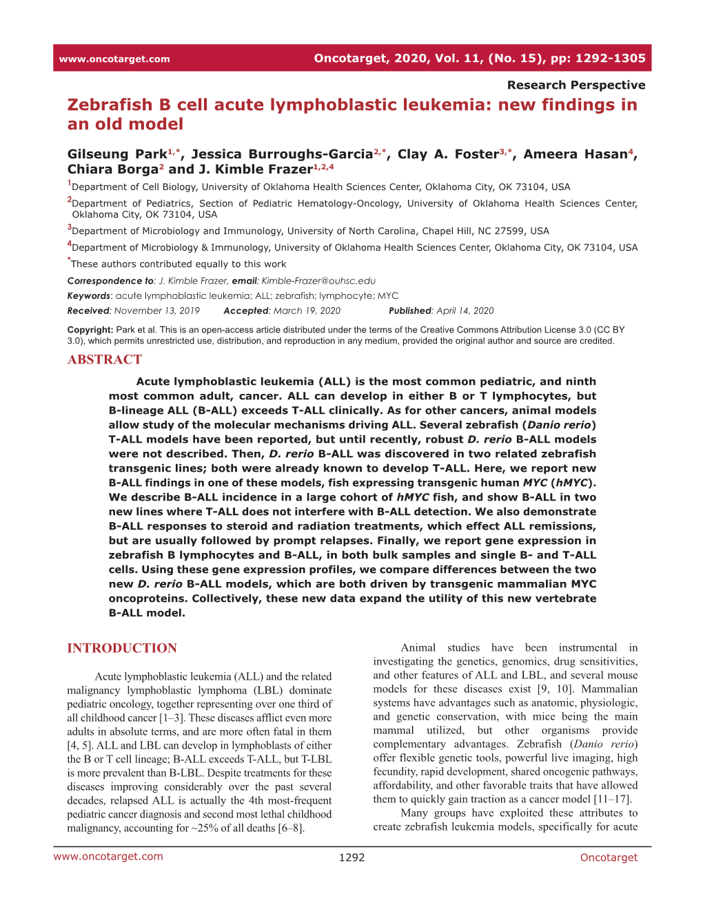 Zebrafish B Cell Acute Lymphoblastic Leukemia: New Findings in an Old Model