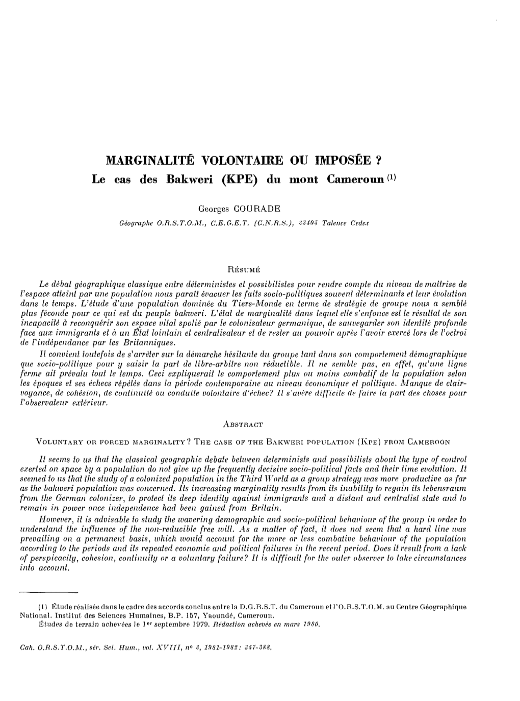 Le Cas Des Bakweri (KPE) Du Mont Cameroun(I)