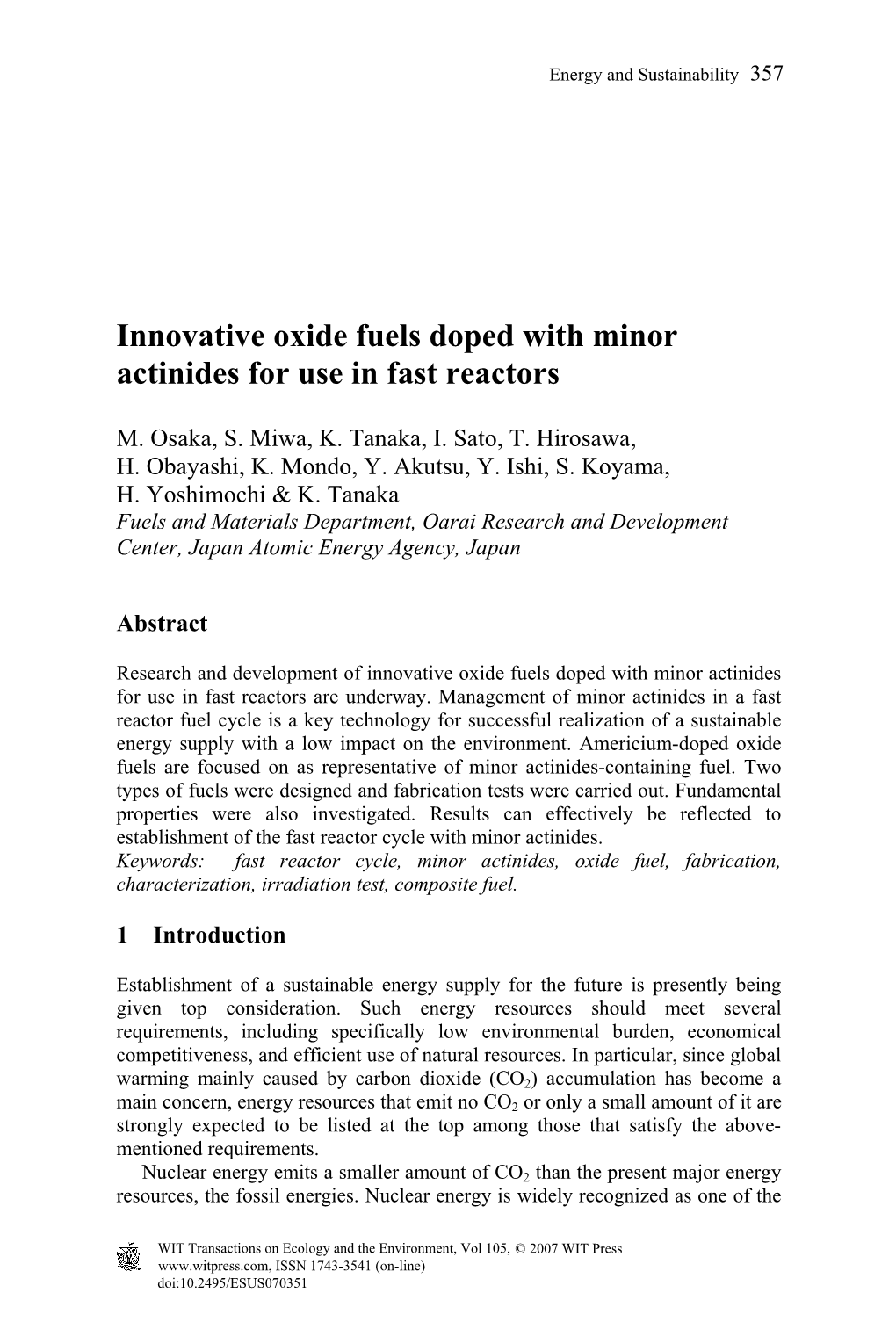 Innovative Oxide Fuels Doped with Minor Actinides for Use in Fast Reactors