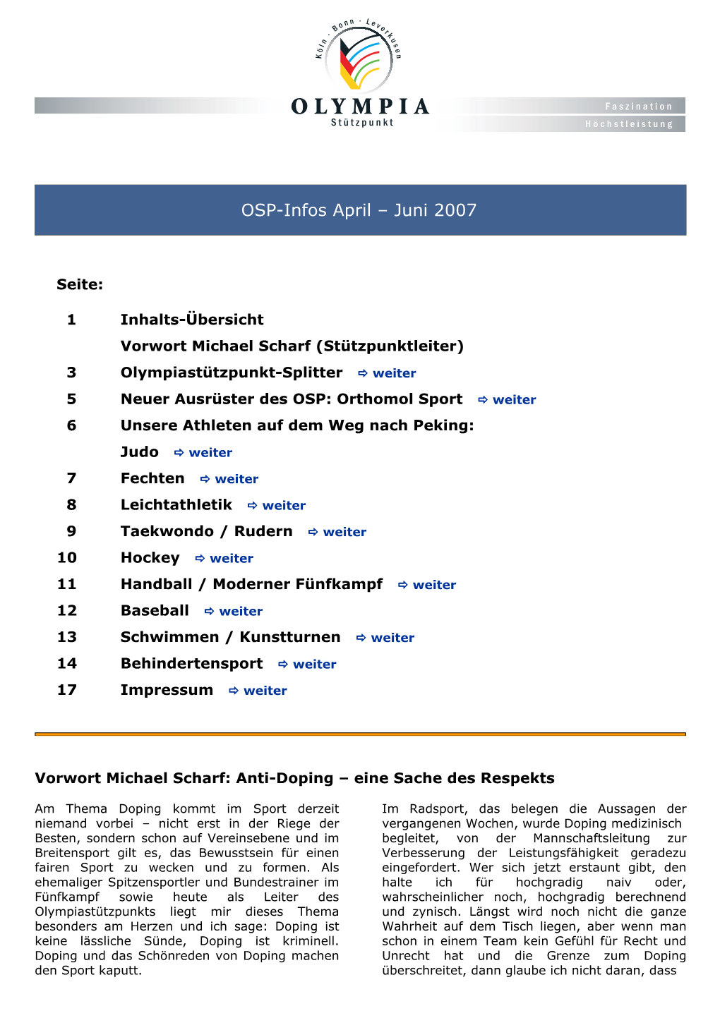 OSP-Infos April – Juni 2007
