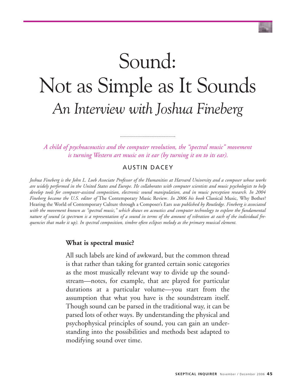 Not As Simple As It Sounds an Interview with Joshua Fineberg