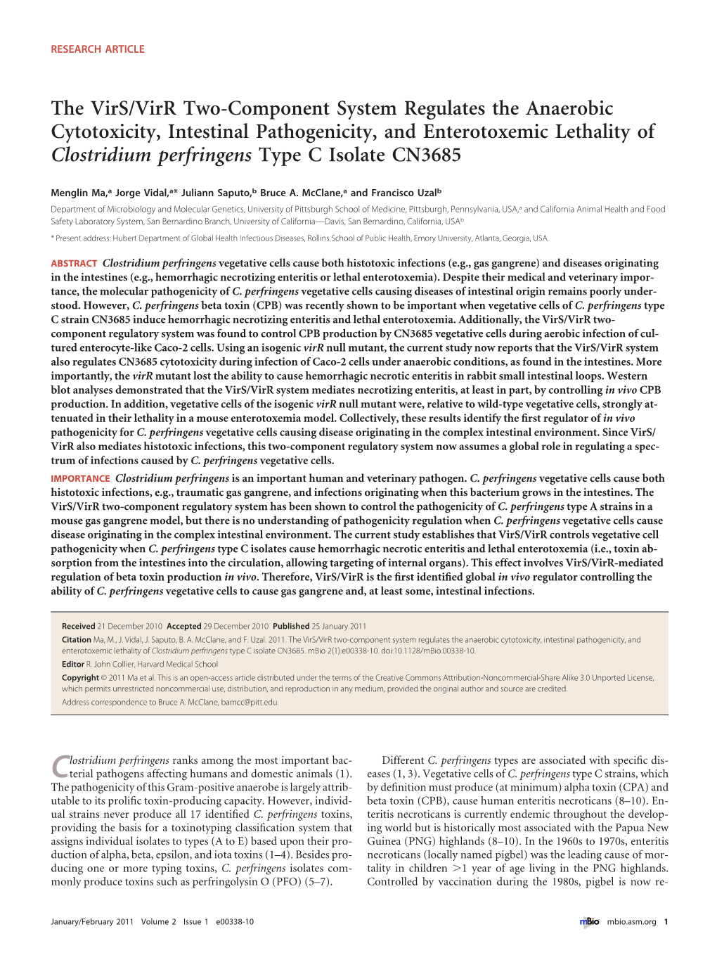 The Virs/Virr Two-Component System Regulates the Anaerobic