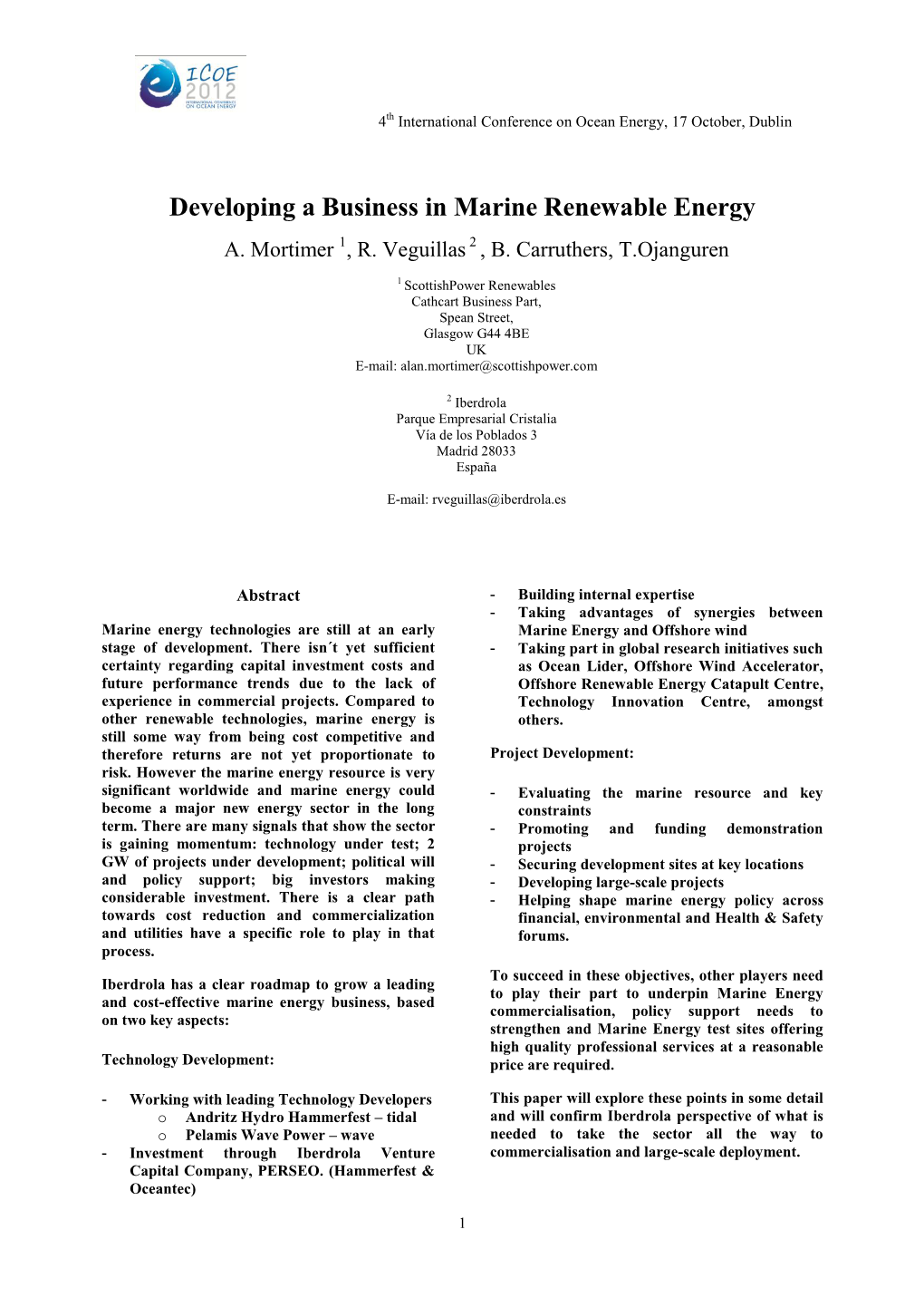 Developing a Business in Marine Renewable Energy A