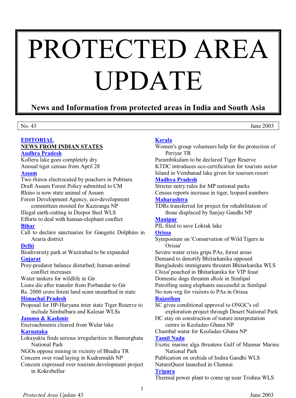 Protected Area Update