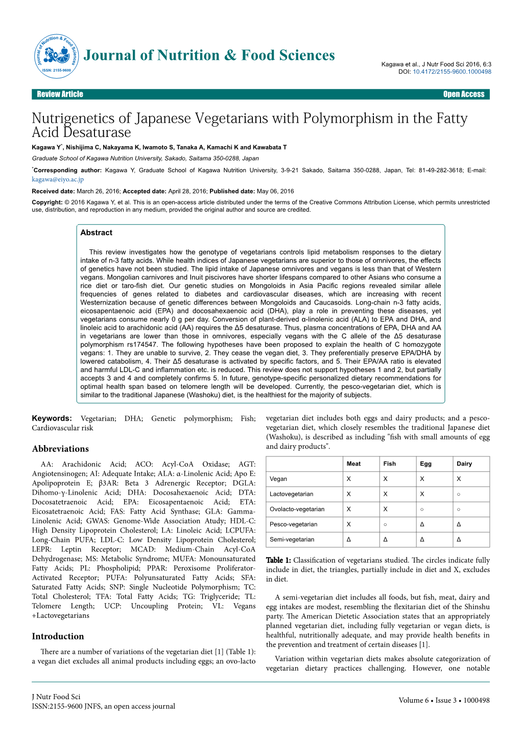 Nutrigenetics of Japanese Vegetarians with Polymorphism In