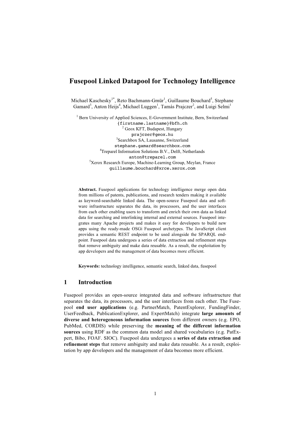 Fusepool Linked Datapool for Technology Intelligence