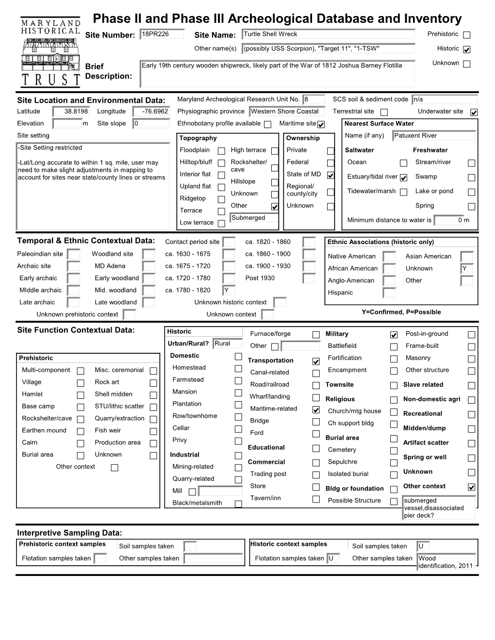 Phase II and Phase III Archeological Database and Inventory