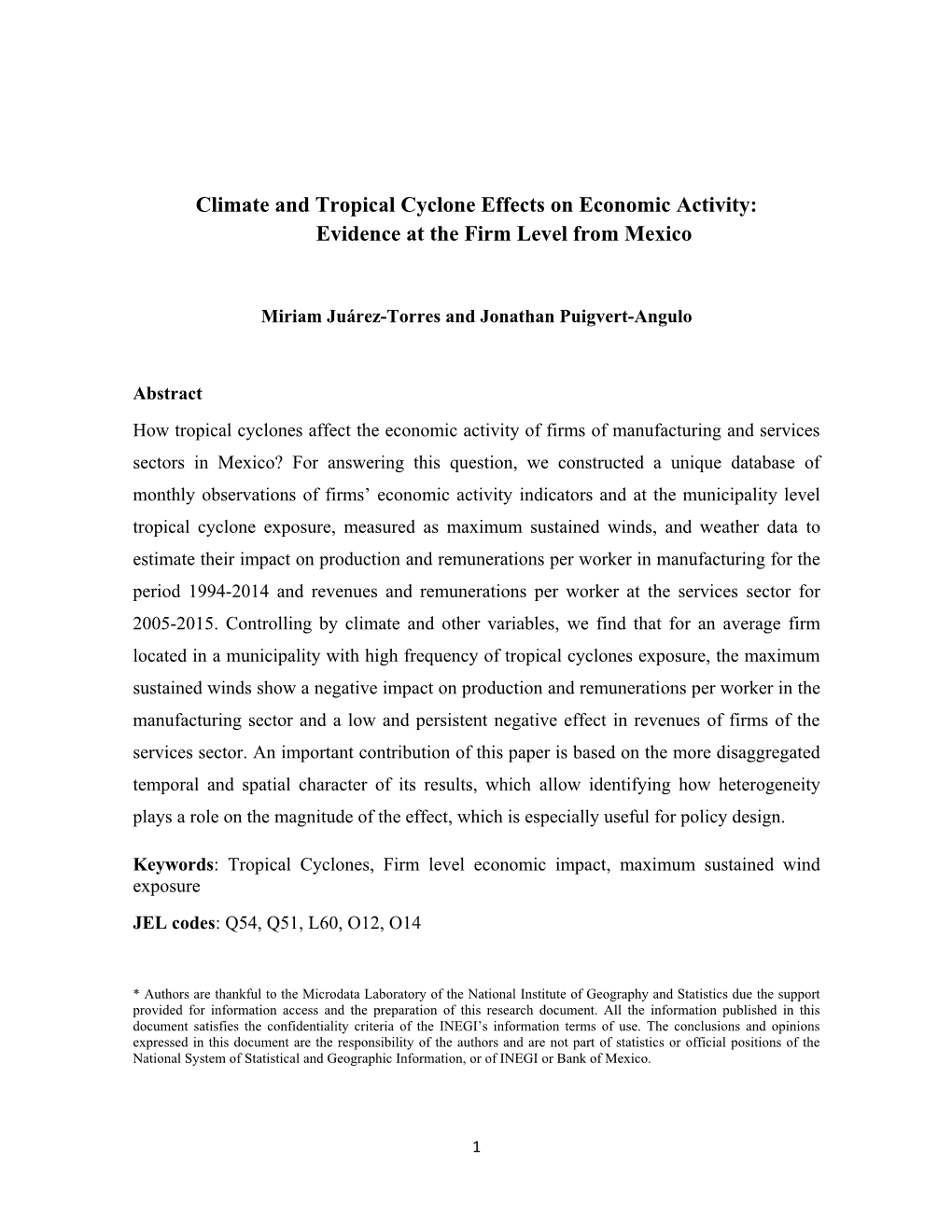 Climate and Tropical Cyclone Effects on Economic Activity: Evidence at the Firm Level from Mexico