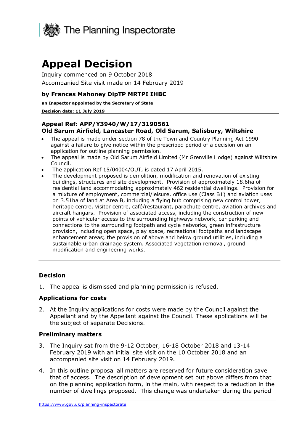 Appeal Decision Inquiry Commenced on 9 October 2018 Accompanied Site Visit Made on 14 February 2019