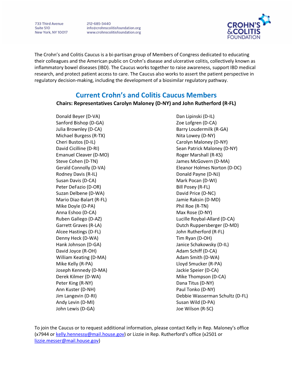 Current Crohn's and Colitis Caucus Members