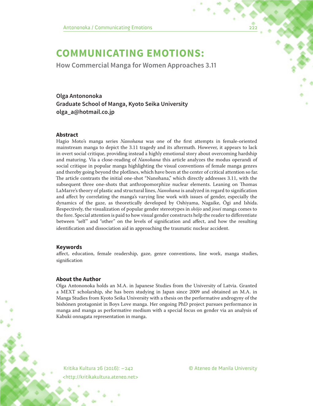 COMMUNICATING EMOTIONS: How Commercial Manga for Women Approaches 3.11