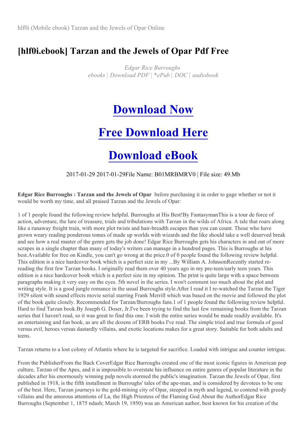 Hlf0i (Mobile Ebook) Tarzan and the Jewels of Opar Online