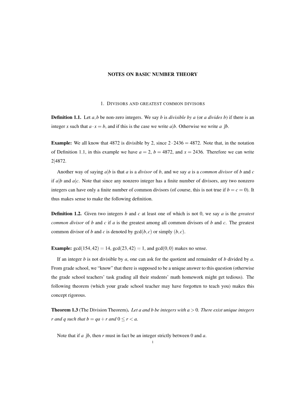 NOTES on BASIC NUMBER THEORY Definition 1.1. Let A,B Be