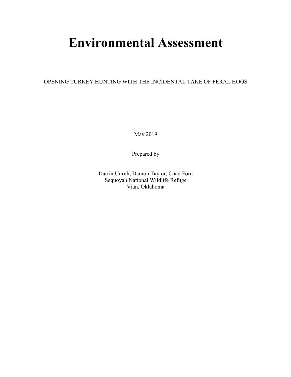 Draft Turkey Hunt Environmental Assessment