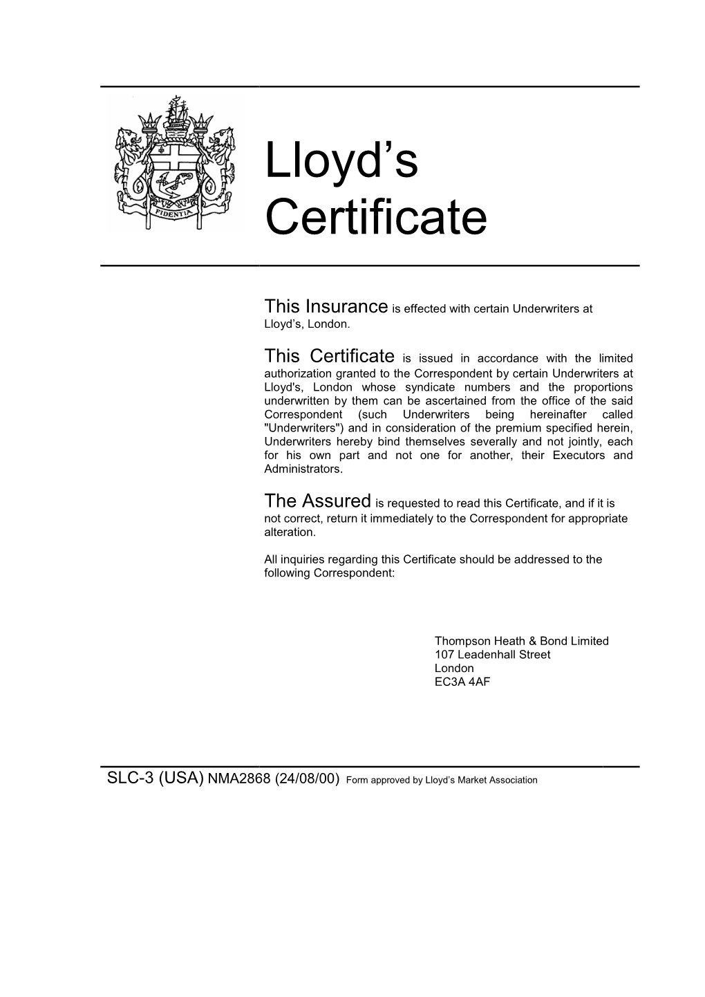 Lloyd's Certificate