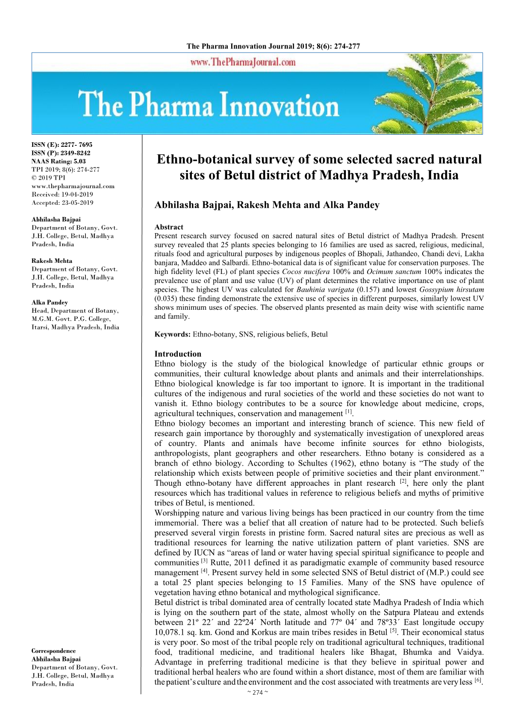 Ethno-Botanical Survey of Some Selected Sacred Natural Sites Of