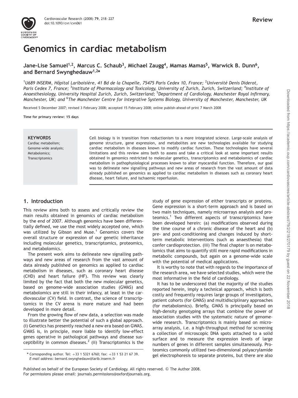 Genomics in Cardiac Metabolism