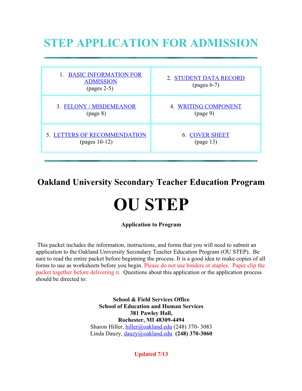 Step Application for Admission