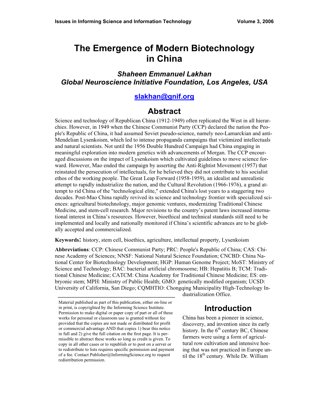The Emergence of Modern Biotechnology in China