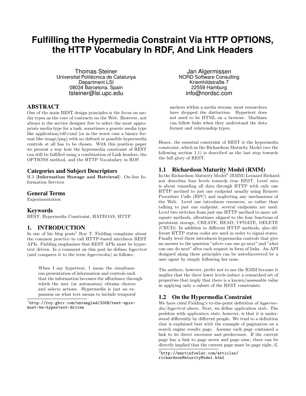 Fulfilling the Hypermedia Constraint Via HTTP OPTIONS, the HTTP