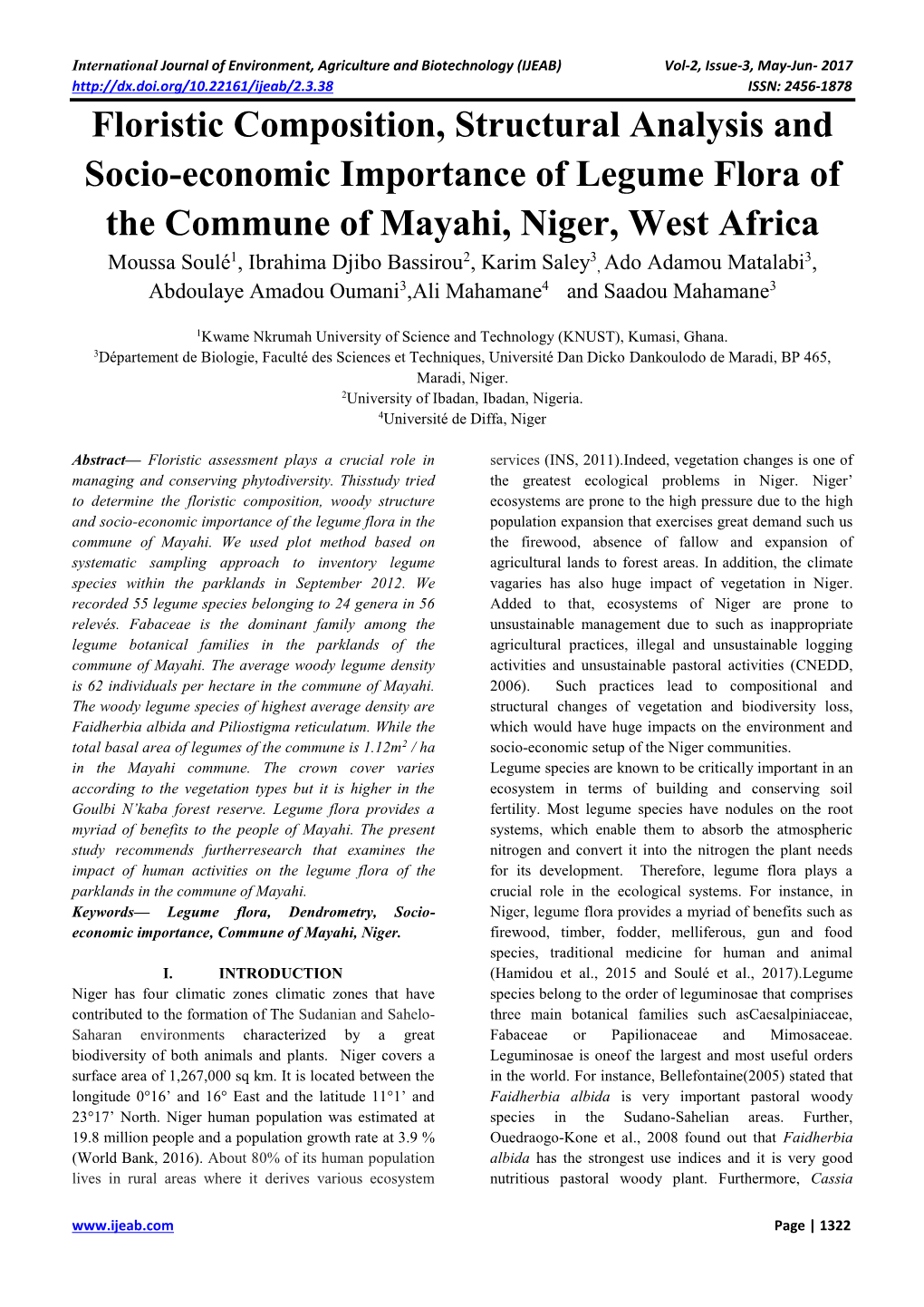 Floristic Composition, Structural Analysis and Socio-Economic