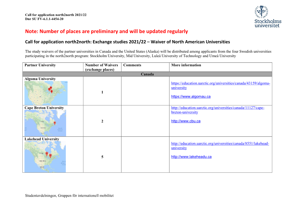 Number of Places Are Preliminary and Will Be Updated Regularly