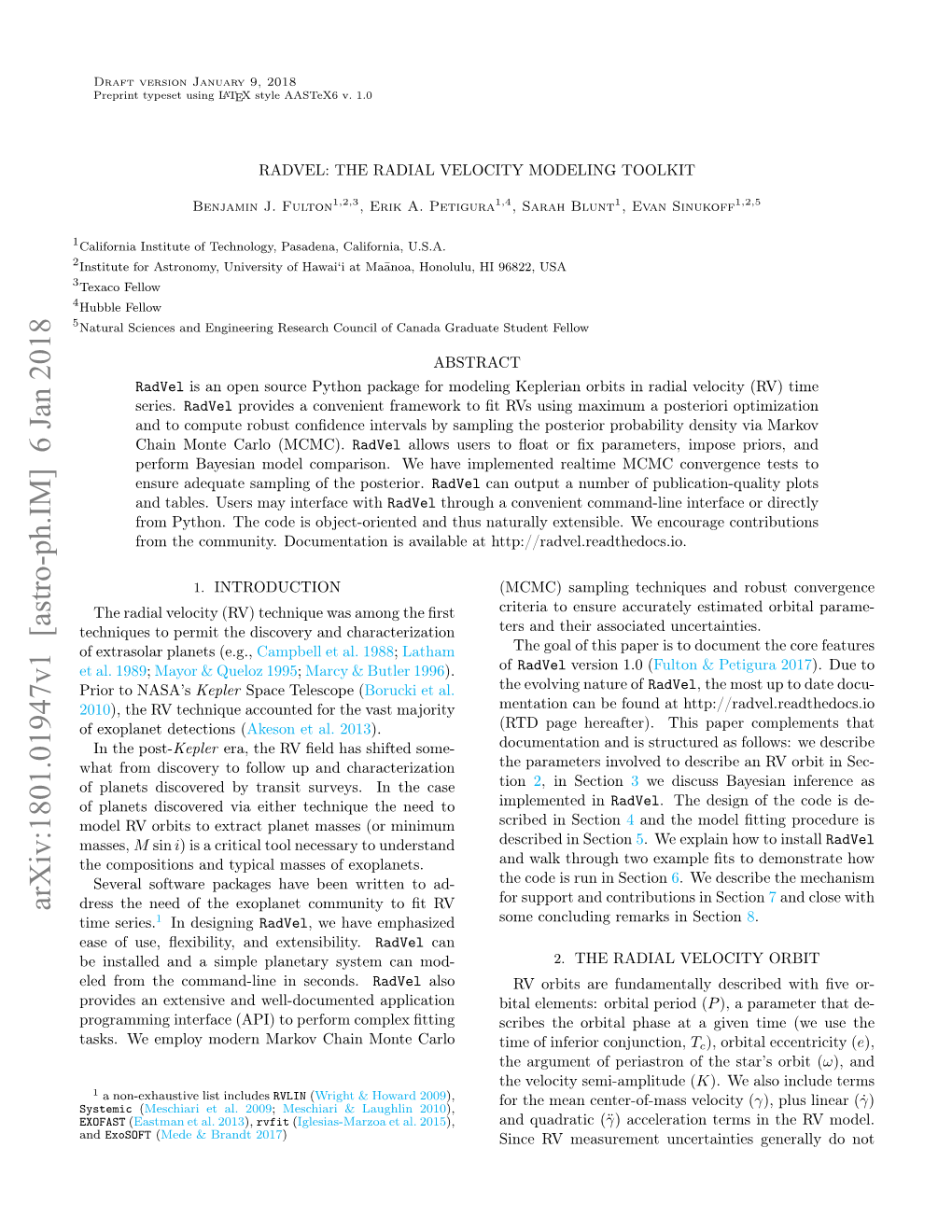 Arxiv:1801.01947V1 [Astro-Ph.IM] 6 Jan 2018