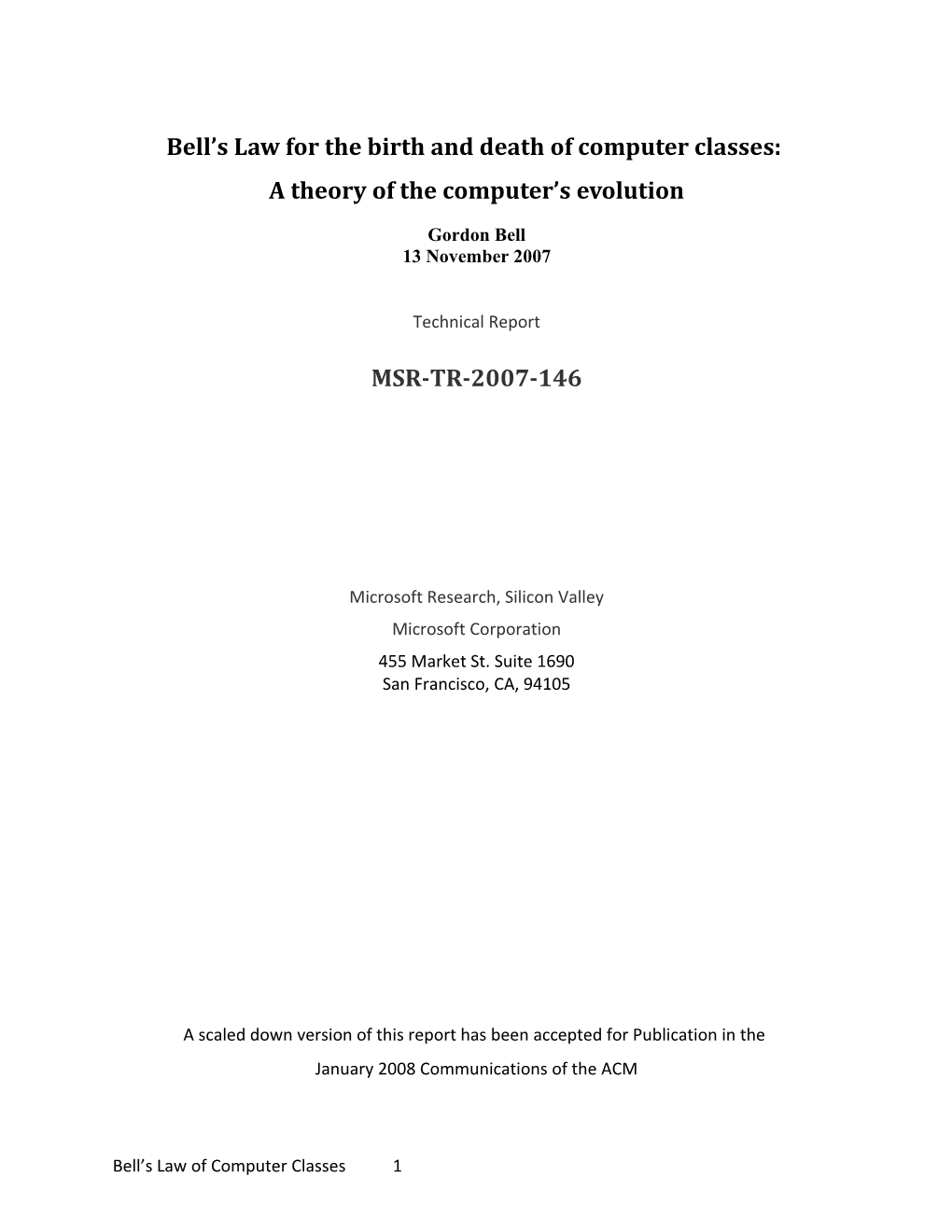 Bell S Law for the Birth and Death of Computer Classes: a Theory of the Computer S Evolution