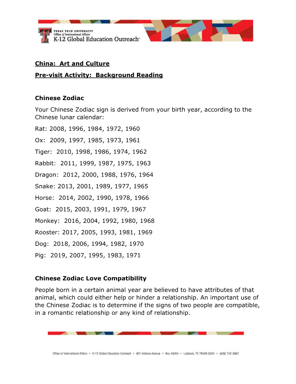 China Art & Culture Pre-Activity