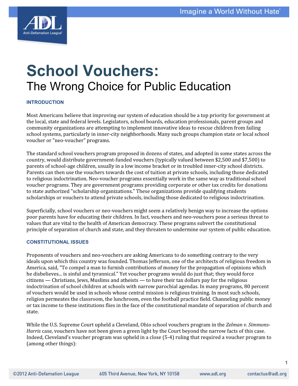School Vouchers: the Wrong Choice for Public Education