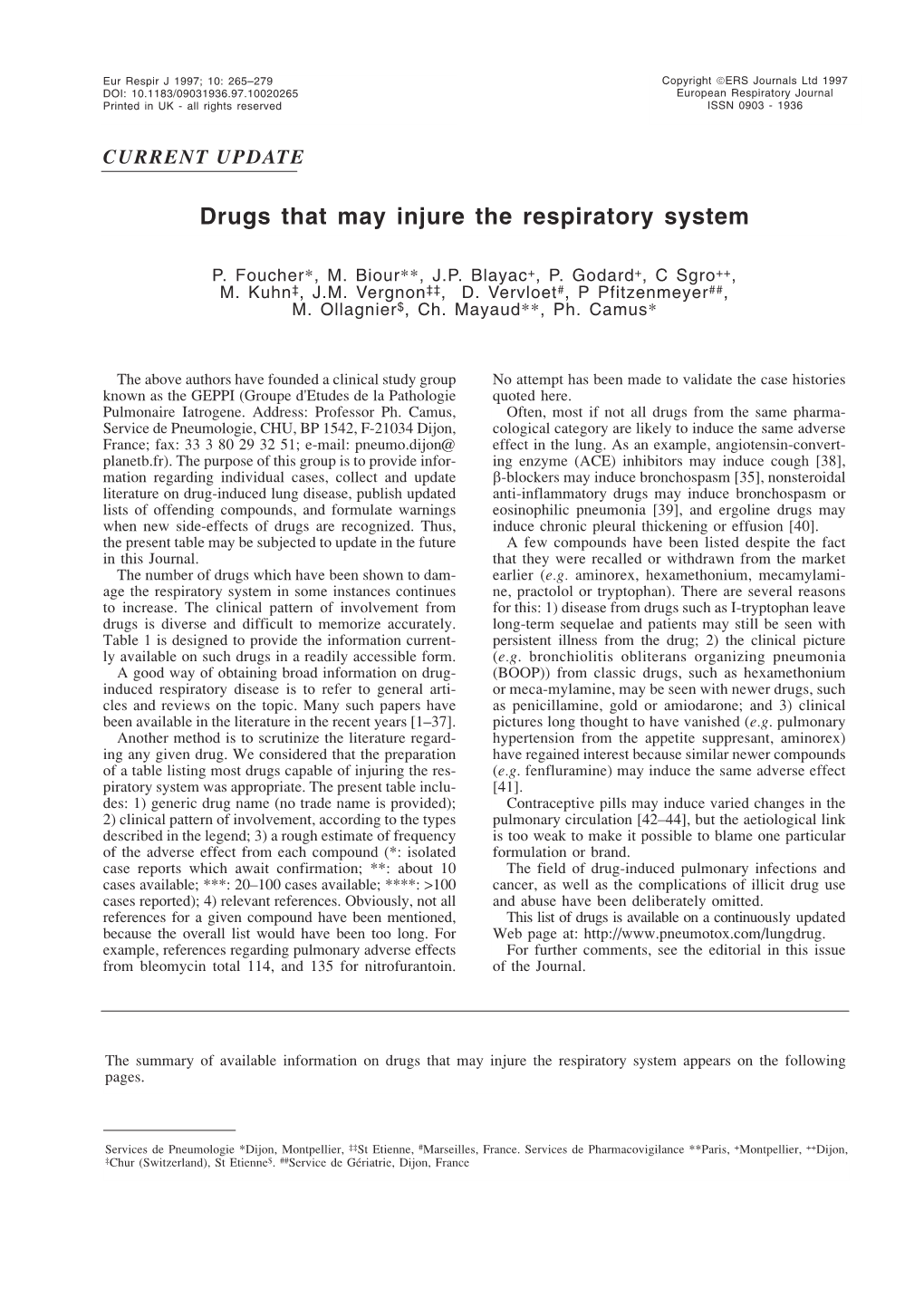 Drugs That May Injure the Respiratory System