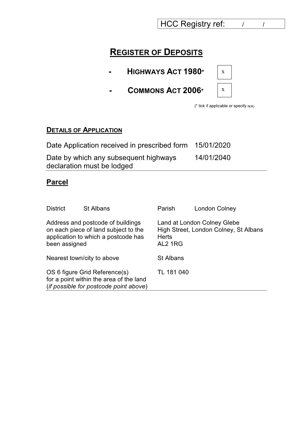 HCC Registry Ref: /