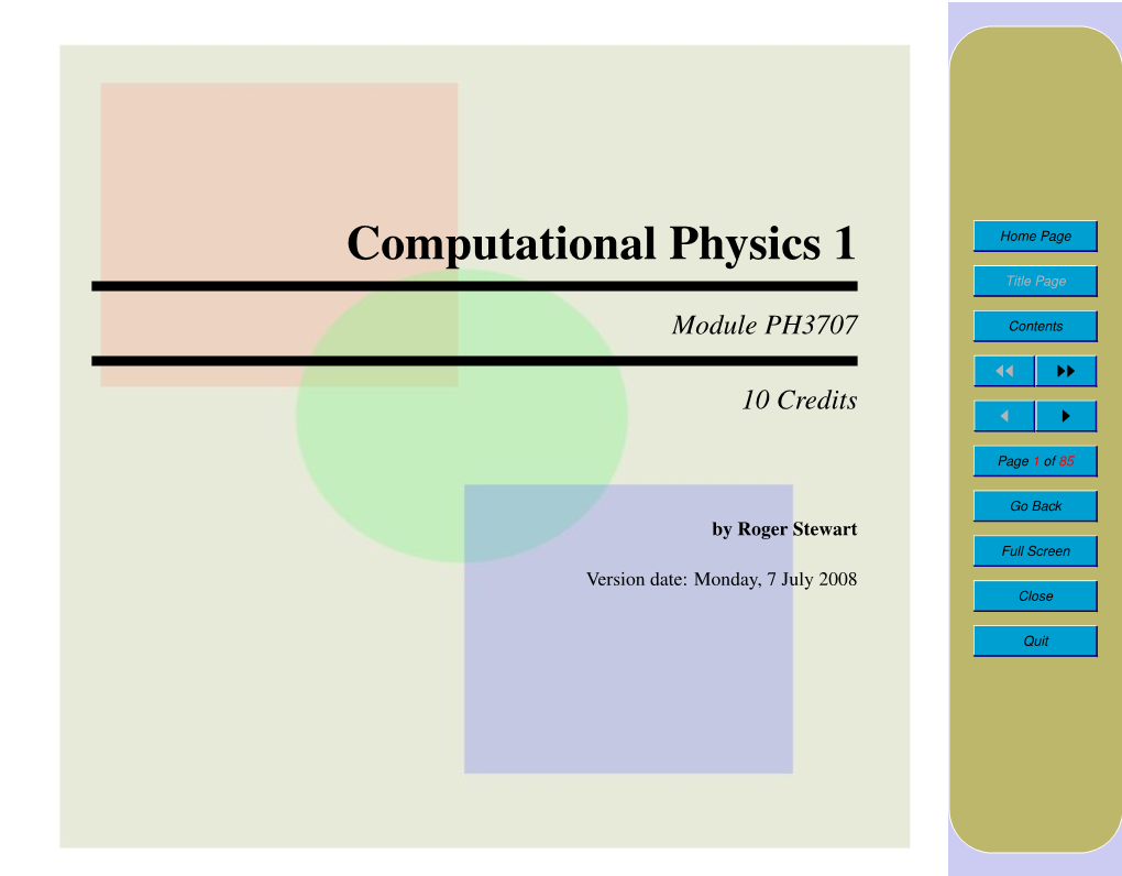 Computational Physics 1 Home Page Title Page