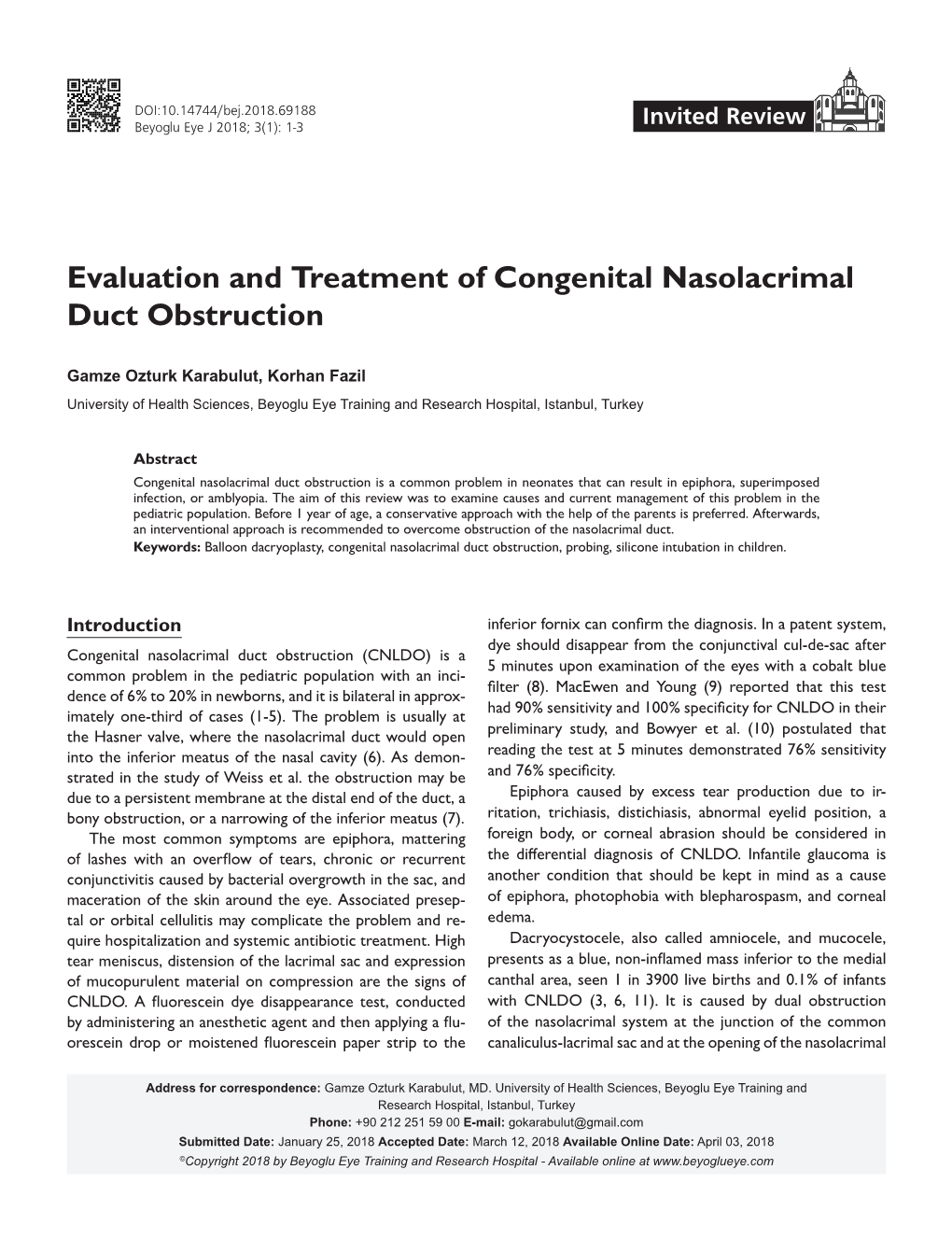 Evaluation and Treatment of Congenital Nasolacrimal Duct Obstruction