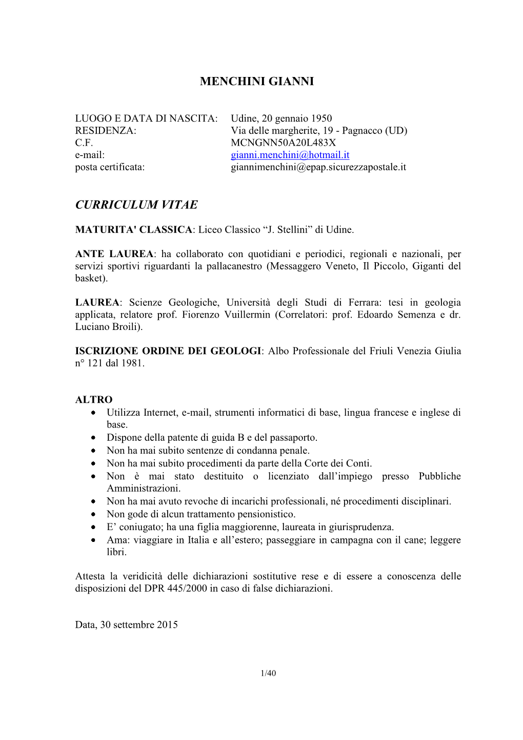 Menchini Gianni Curriculum Vitae