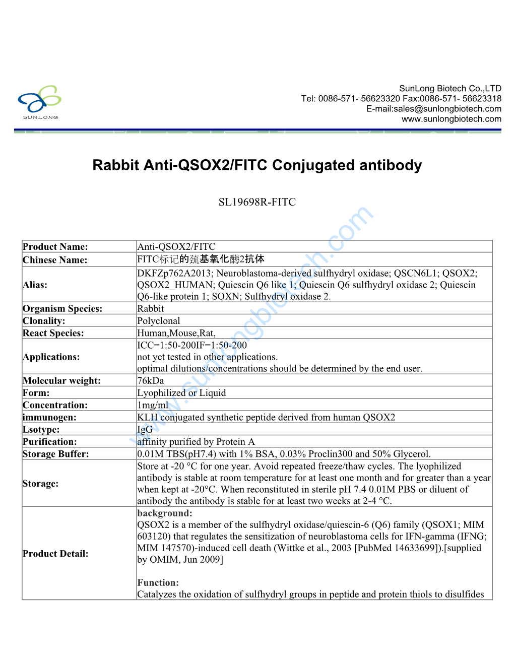 Rabbit Anti-QSOX2/FITC Conjugated Antibody-SL19698R-FITC