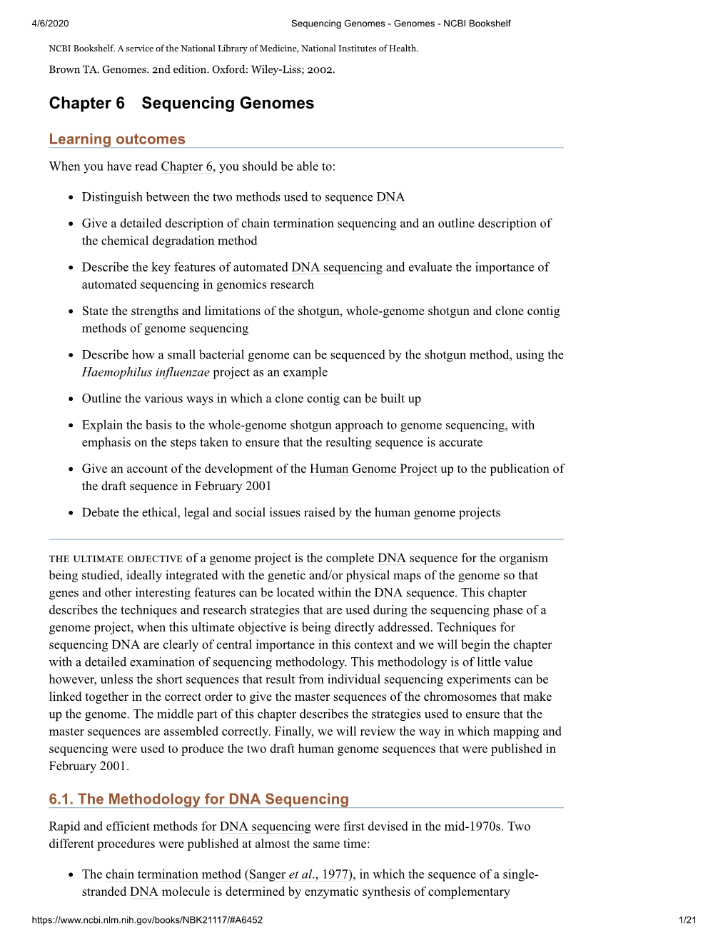 Chapter 6 Sequencing Genomes